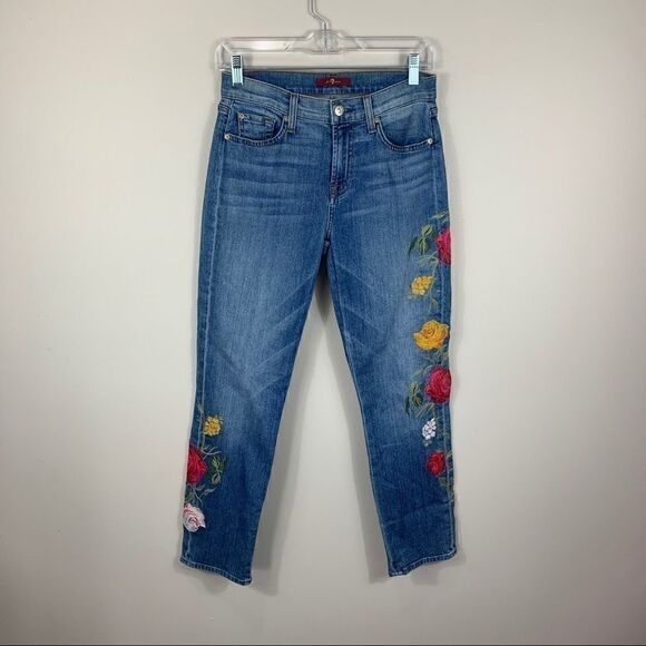 7FAMK Josefina Merlot Rose Embroidery jeans 25 - Picture 1 of 12
